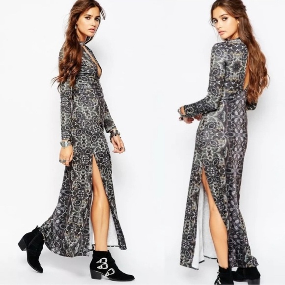 Free People Cabaret Long Sleeve Maxi Dress Dark Combo‎ Size Large - Picture 2 of 14